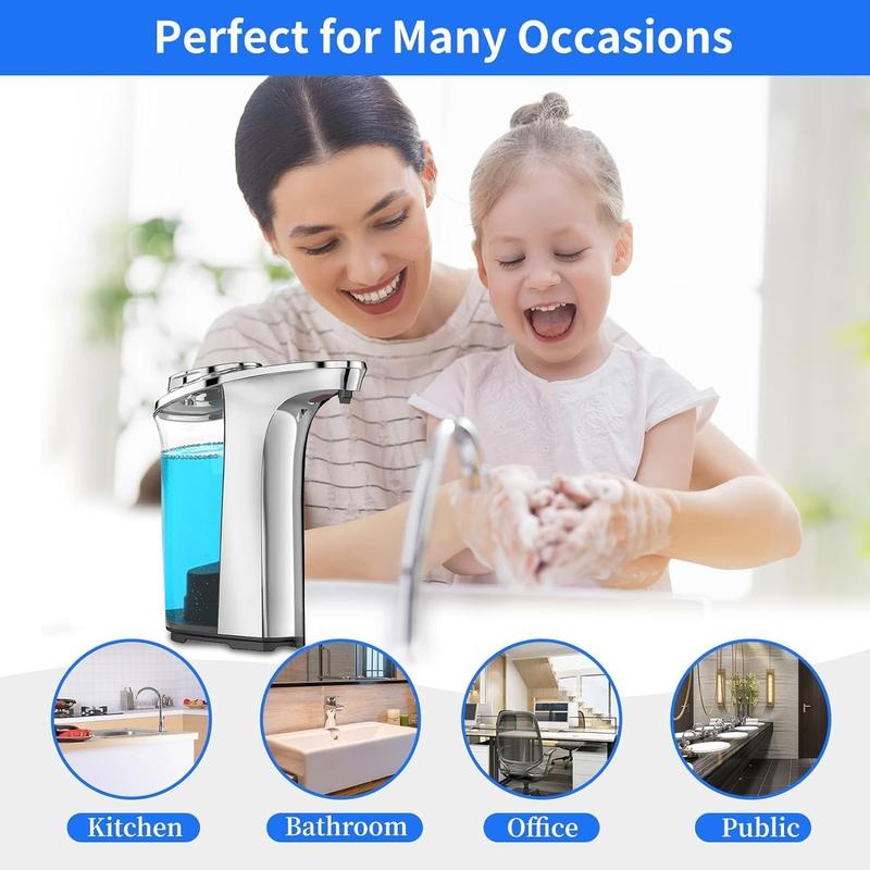 Automatic Soap Dispenser, Dish Soap Dispenser, Touchless Hand Soap Dispenser 17oz 500ml with 5 Adjustable Soap Levels, Kitchen Soap Dispenser, Liquid Hand Soap Dispenser Bathroom, Silver