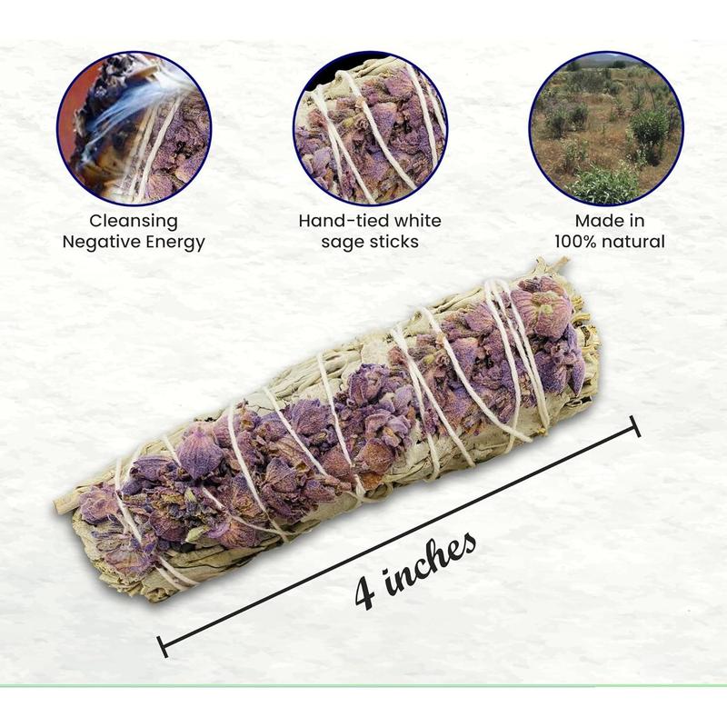 Lavender with White Sage ncense Sticks for Cleansing Negative Energy, Sage Sticks for House Cleansing - Pack of 4 Light Set