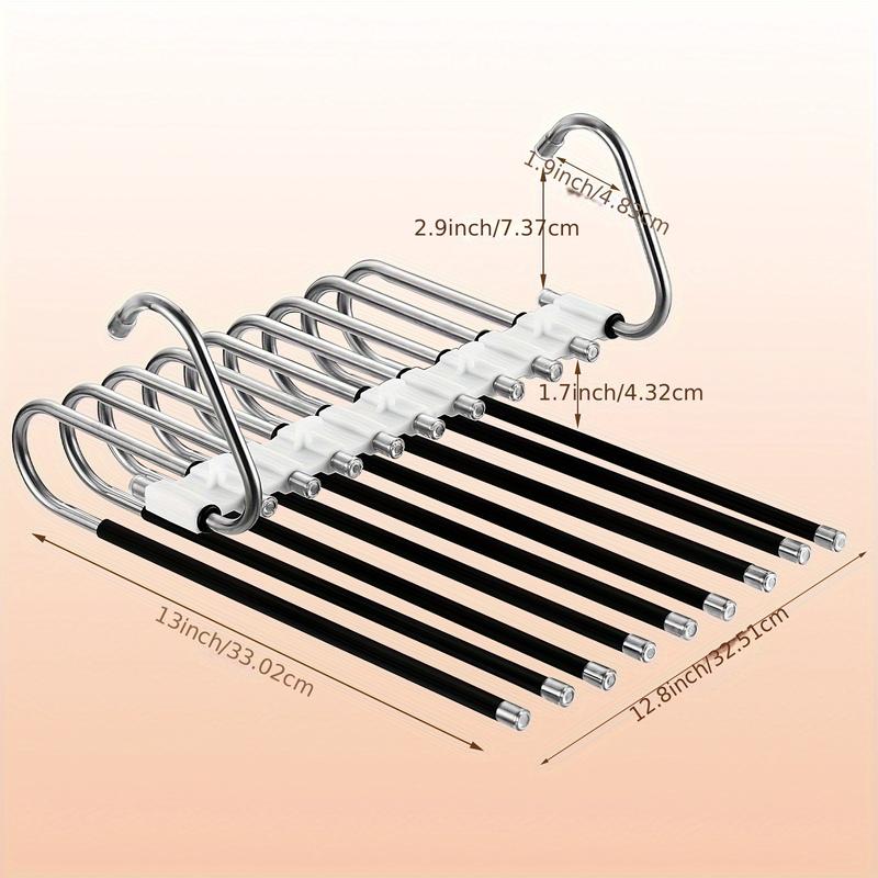 Space-Saving S-Type Pants Hanger - 9-Tier Non-Slip Organizer - Extra 5 Hooks for Jeans, Leggings, Trousers - Increases Closet Space by 80%