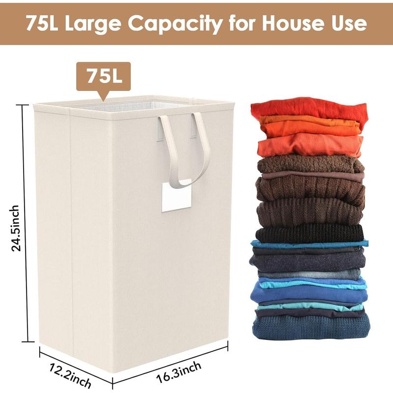 75L Large Laundry Hamper with Handles, Dirty Clothes Hamper for Bedroom Waterproof, Freestanding Tall Laundry Basket Waterproof, Hamper for Bedroom, Bathroom, Dorm, Toys Storage (Ivory) Organiser