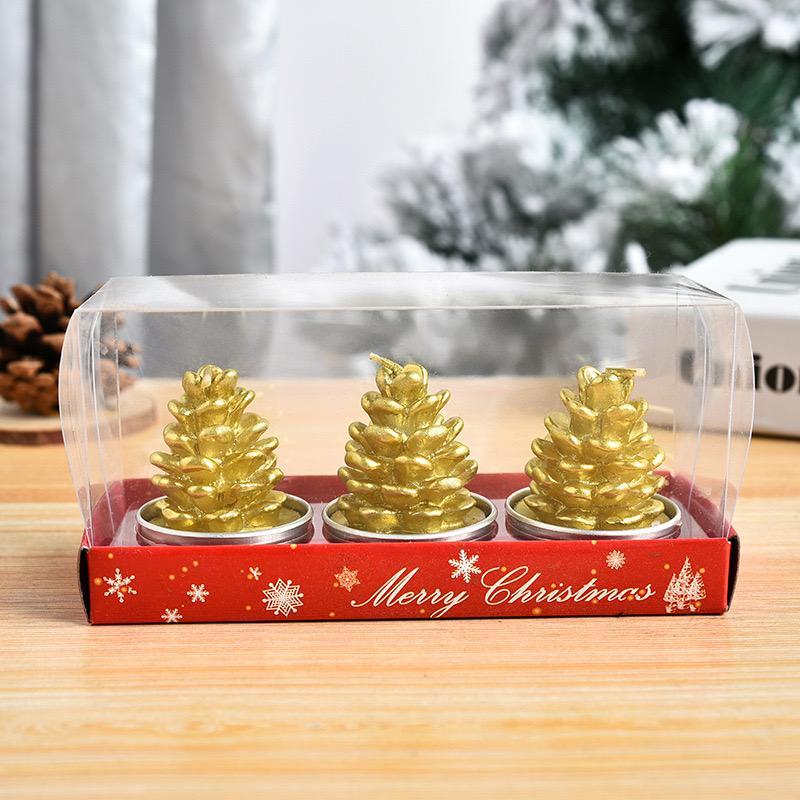 Christmas Themed Candle, 3counts set Xmas Design Candle, Decorative Candle for Home Party Festival, Home Decor Supplies