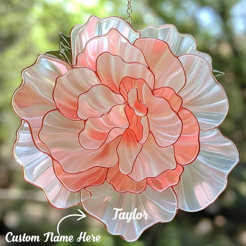 Personalized Peony Ornament Window Decor Peony Lover Gardening Lover Gardener Gift November birth flower Home Decor Gift For Her