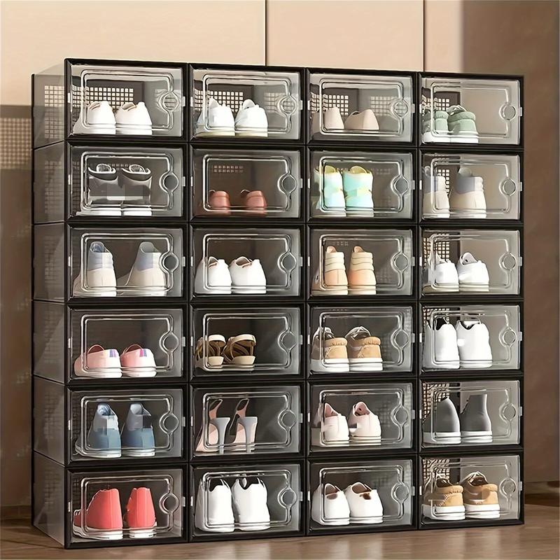 Shoe Box 24 Pieces Thick Transparent Plastic Sports Shoes with Lid, Foldable Stacking Shoe Rack, Free Combination, Storage Box Storage, Save Space, Suitable for Porch, Bedroom, Home, Dormitory, Etc.