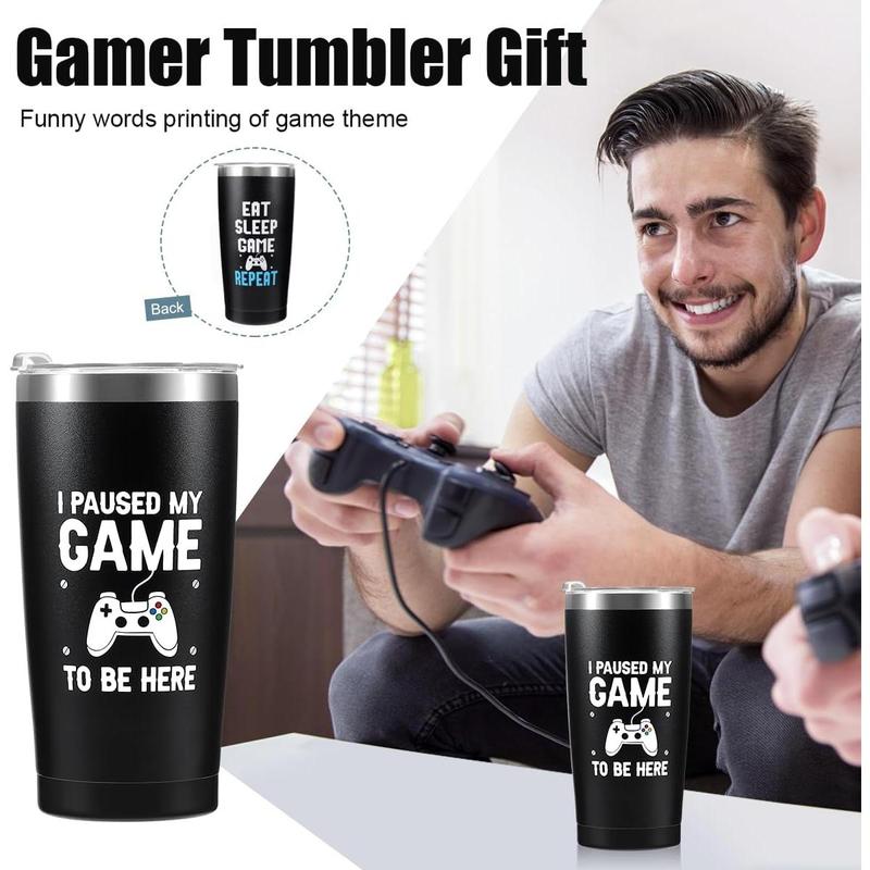 Gamer Gifts for Men Boyfriend Teenage Boy Birthday Christmas Gifts Box- Easter Basket Stuff  Room Decor Gaming Gift for Man Him Video  Lover (Gamer Tumbler+Pillow Cover+Socks+Stainless Sign)