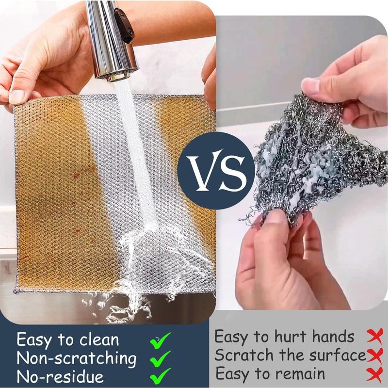 Double Layer Steel Wire Cleaning Cloth, Strong Cleaning Non-scratch Steel Wire Dishcloth, Suitable for Cookware, Sinks, Tableware, Cooker Tops