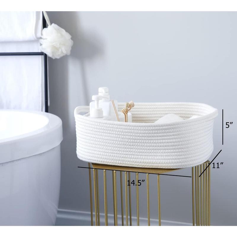 Woven Cotton Rope Storage Basket, Cube Changing Table Organizer for Closet Towels,   Bin, Small    Box, Gift Baskets empty (White)