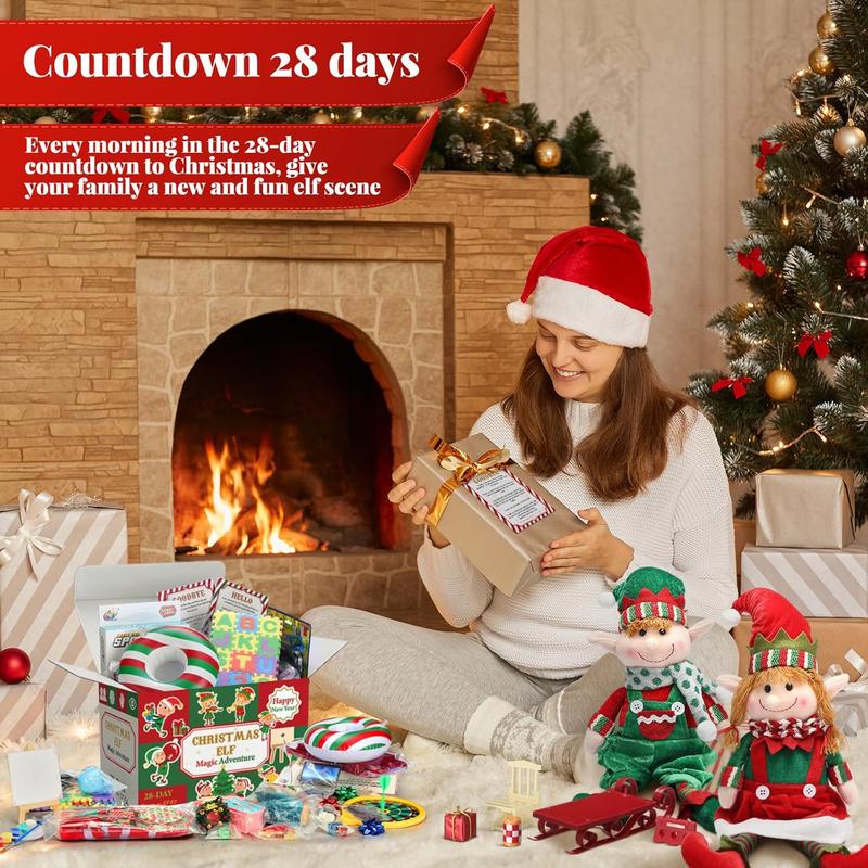 28 Day Christmas Elf Kit Adventure Christmas Countdown Elf Lovers Gifts for 2024, Elf Cards, Props and Accessories Box Boxes