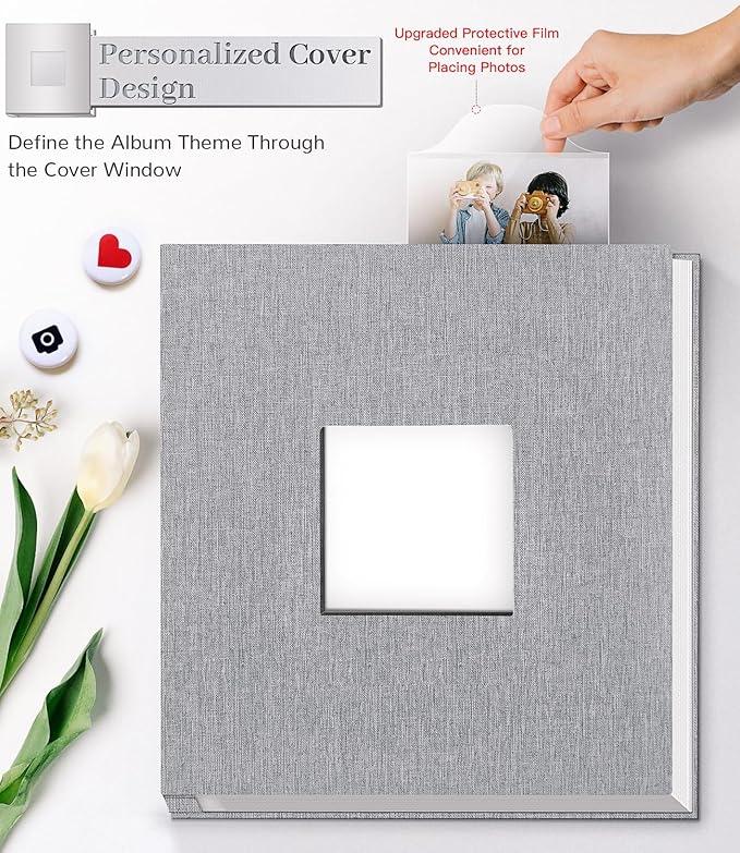 Photo Album Self Adhesive Scrapbook Album for 3x5 4x6 5x7 8x10 Pictures,40 Pages Linen Cover with Photo Book .