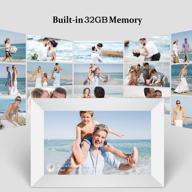 Ekoio Digital Picture Frame 10.1 Inch WiFi,gift idea, IPS Touch Screen Smart Cloud Photo Frame with 32GB Storage, Auto-Rotate Easy Setup to Share Photos or Videos via biu frame APP, Wall Mountable White color and Black color Decor Landscape