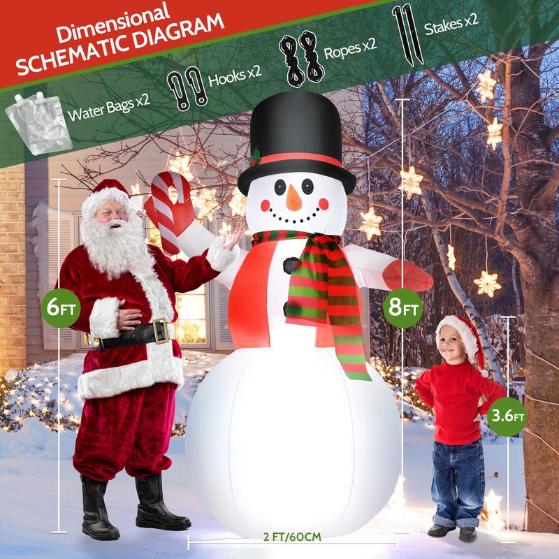 8 FT Christmas Inflatable Snowman Outdoor Decorations, Blow up Snowman Wearing Hat, Xmas Decor for Yard Garden Lawn Holiday Party Decor, Built-in LED Lights.