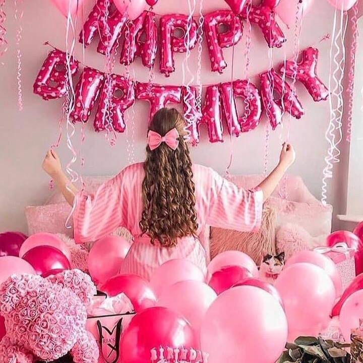 35pcs Pink Printed Birthday Party Set with Heart Balloons and Banner Decoration Decor