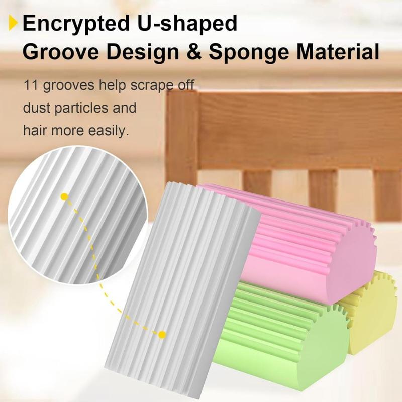 4-Pack Damp Clean Duster Sponge,Reusable Magic Dusting Sponge Brush for Cleaning Blinds, Glass, Baseboards,Vents,Railings,Mirrors,Window Track Grooves and Faucets (Grey,Yellow,Pink,Green)(Creative Life Pavilion)