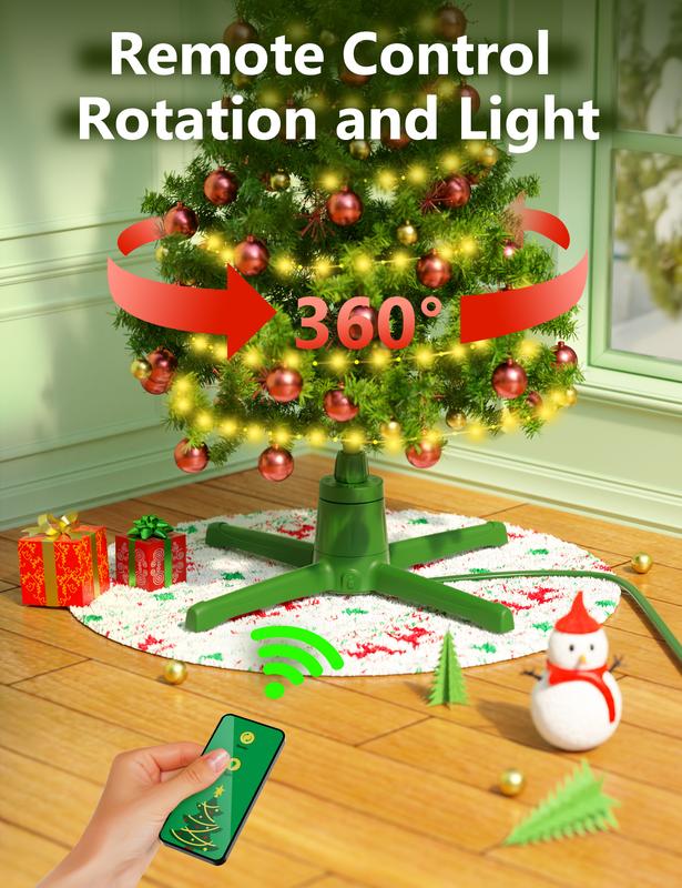 COOLWUFAN Rotating Christmas Tree Stand with Remote Control and 4 Built-in Outlets,for Up to 9FT & 120lb Artificial Trees Decoration Ornaments Decor