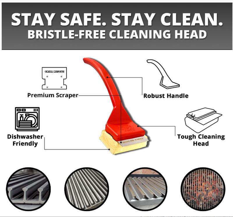 Grill Rescue Bristle-Free Steam Cleaning Grill Brush - Safe for All Grill Types, Heat-Resistant Kevlar Head, Perfect for Stainless Steel, Porcelain, Cast Iron Grates (Scraper Brush) Cleaner Comfortable Tool