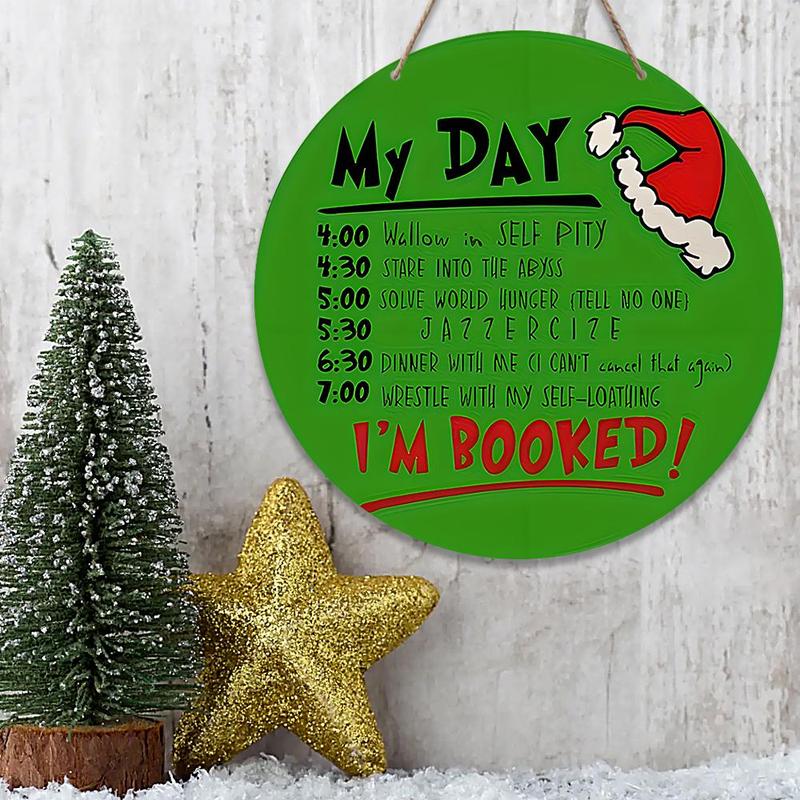 Wooden Christmas Themed Today Planner, Creative Christmas Hanging Ornament, Round Sign Wooden House Plate for Home Party Decoration