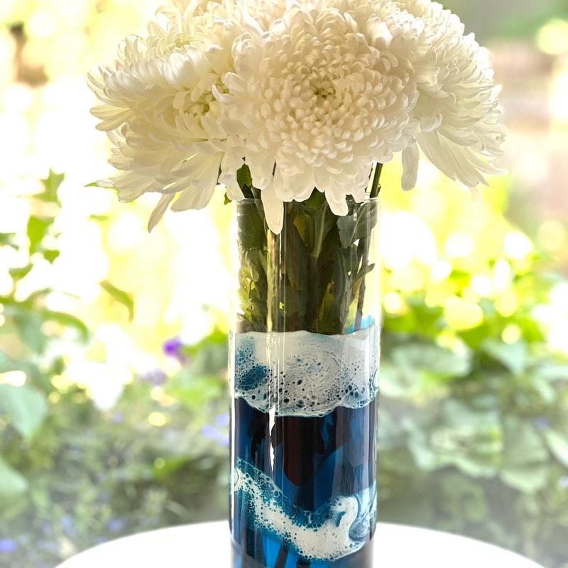 10 inch tall glass vase ocean inspired painted with resin Decor Decorative Flower Gift Transparent Ornaments