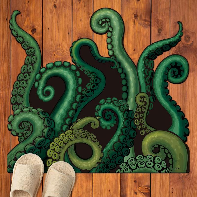 Cthulhu Tentacles Bath Mat Microfiber Water Absorbent Octopus Rug Anti-Slip Backing 27.5