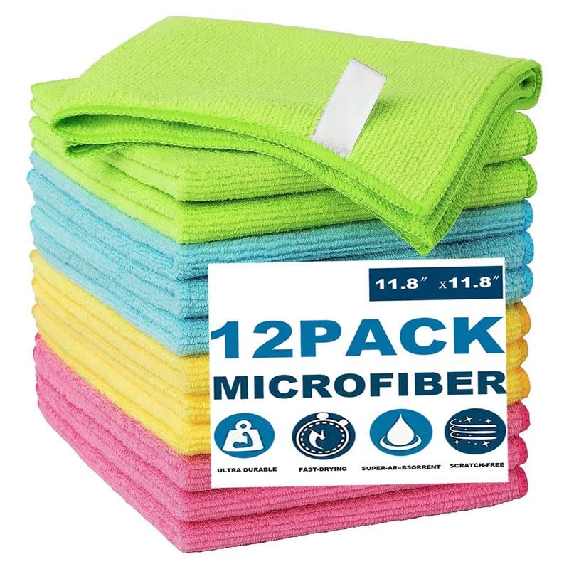 Microfiber Cleaning Cloth (12pcs), Household Cleaning Rags, Multifunctional Soft Absorbent Cleaning Towels for Home Kitchen Bathroom