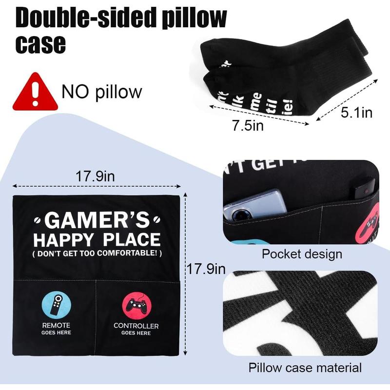 Gamer Gifts for Men Boyfriend Teenage Boy Birthday Christmas Gifts Box- Easter Basket Stuff  Room Decor Gaming Gift for Man Him Video  Lover (Gamer Tumbler+Pillow Cover+Socks+Stainless Sign)