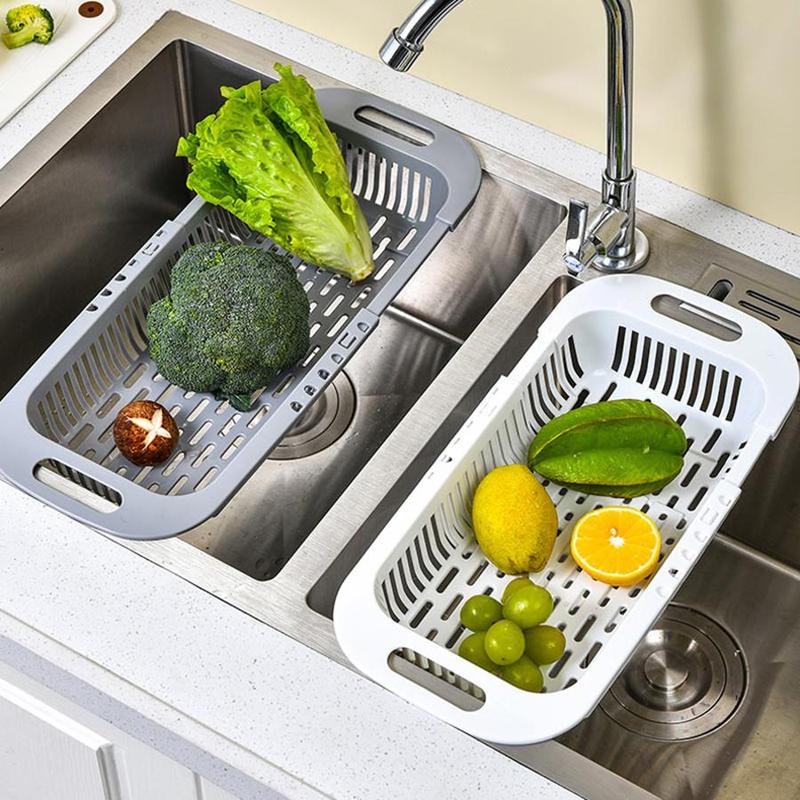 Kitchen Sink Drain Basket, 1 Count Retractable Plastic Vegetable Fruit Washing Basket with Handle, Kitchen Utensils & Gadgets for Home Dining Room Picnic