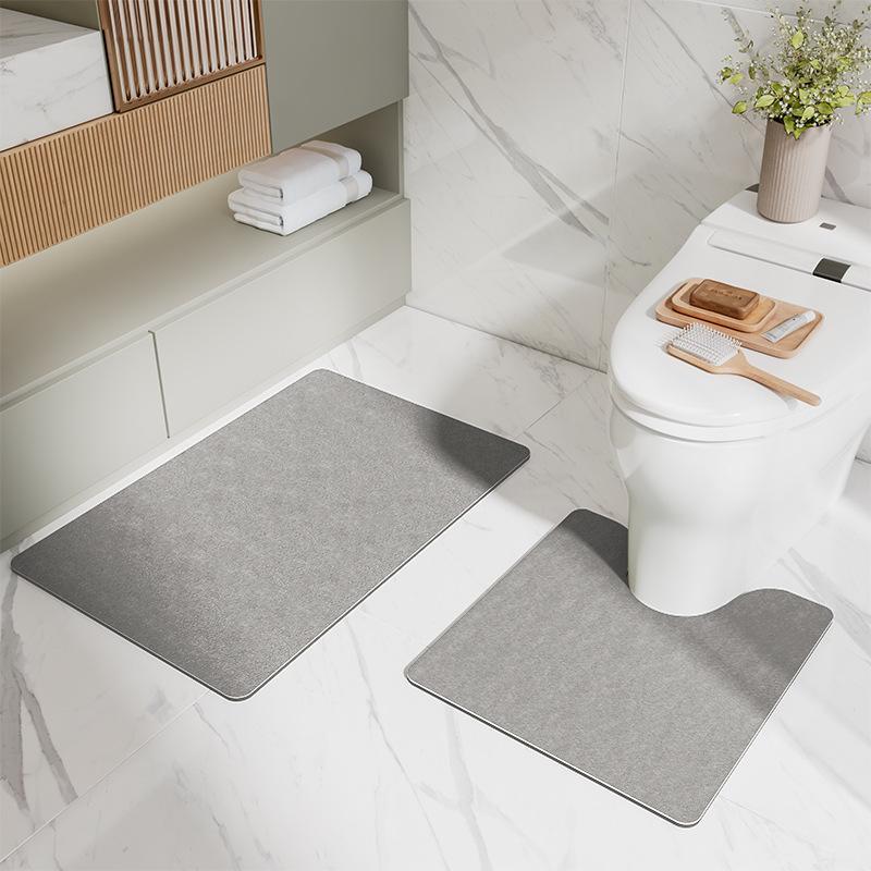 Bathroom Mat Set, 1 Set Including U-shaped Contour Toilet Mat & Rectangular Bath Mat, Non-slip Absorbent Toilet Mat for Home Dormitory Salon Hotel Bathroom