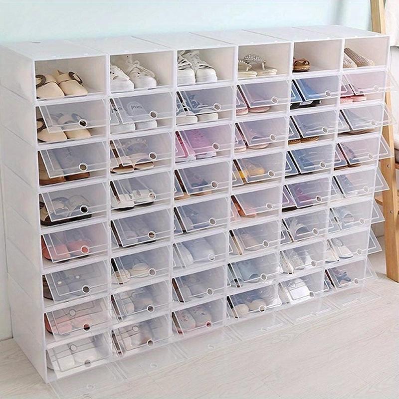 12  24 Pack Stackable Clear Plastic Shoe Storage Boxes Clamshell Shoebox Foldable Shoe Organizer Shoe Container With Round Holes