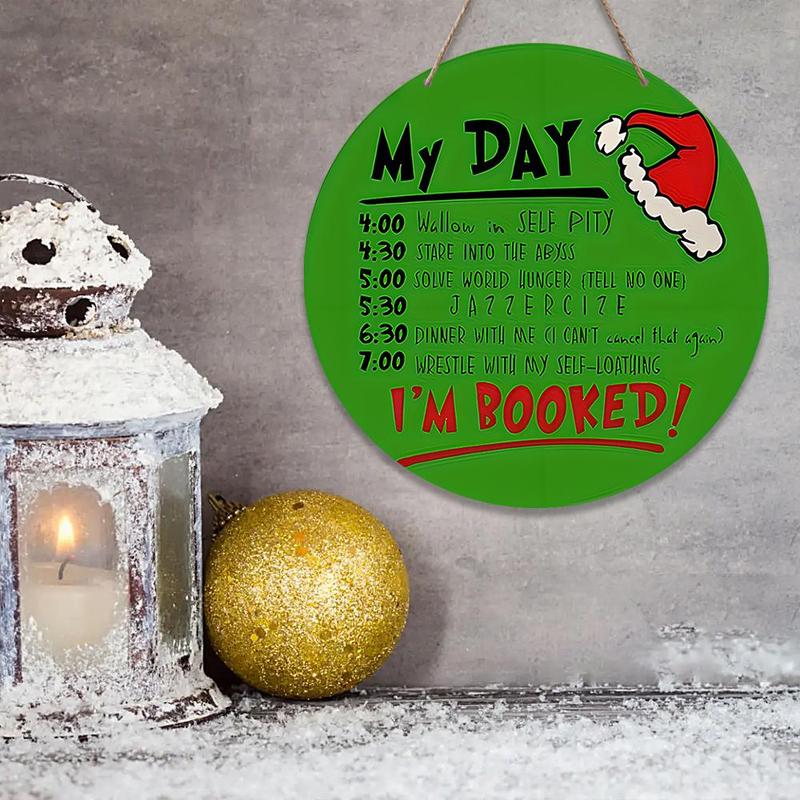 Wooden Christmas Themed Today Planner, Creative Christmas Hanging Ornament, Round Sign Wooden House Plate for Home Party Decoration