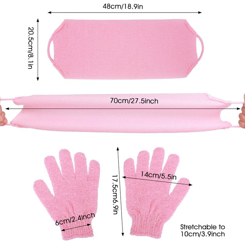 3-Pack Exfoliating Gloves Back Exfoliating Towel Back Washer for Shower Back Scrubber for Shower Skin Washcloth Body Exfoliator Set for Women Men, Pink