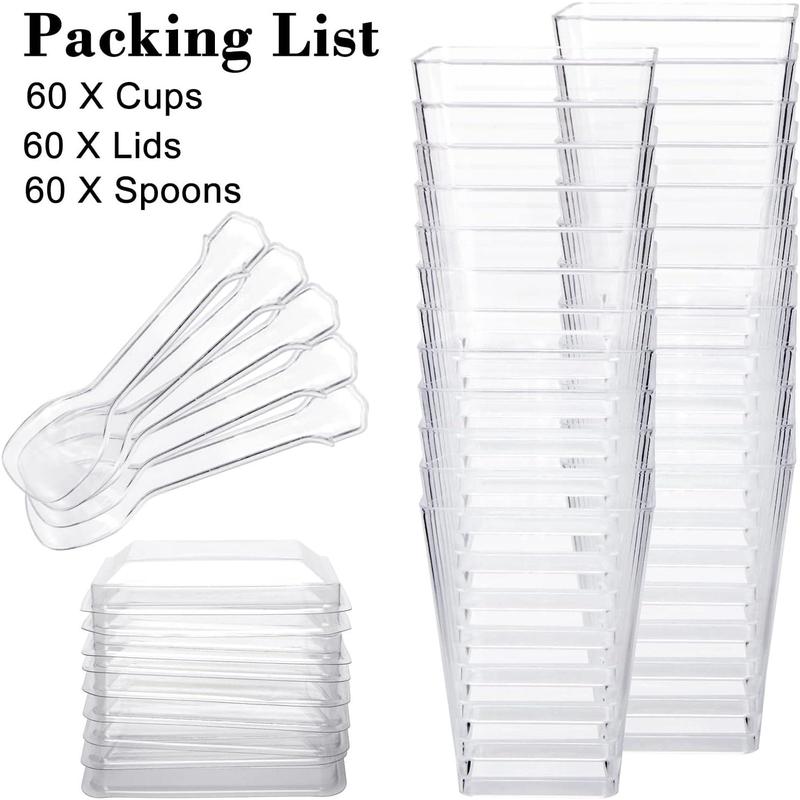 60 Pack 4.5OZ Disposable Parfait Cups with Lids, Clear Transparent Plastics Dessert Cups with Lids and Spoons Sturdy for Pudding Yogurt Fruit Party