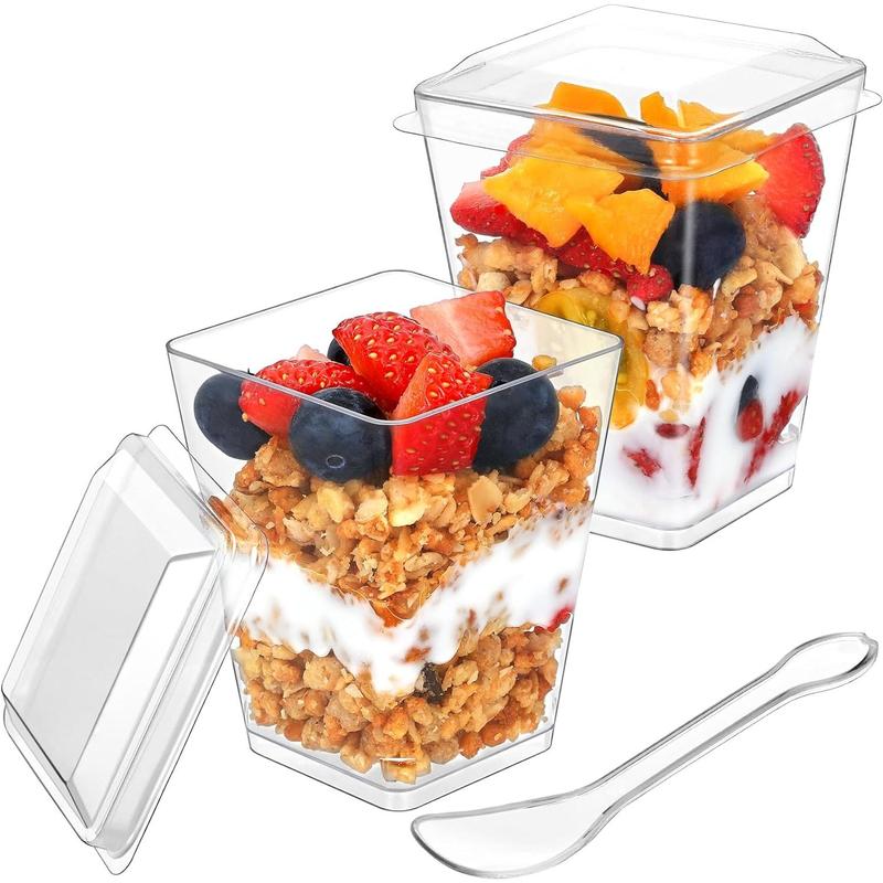 60 Pack 4.5OZ Disposable Parfait Cups with Lids, Clear Transparent Plastics Dessert Cups with Lids and Spoons Sturdy for Pudding Yogurt Fruit Party