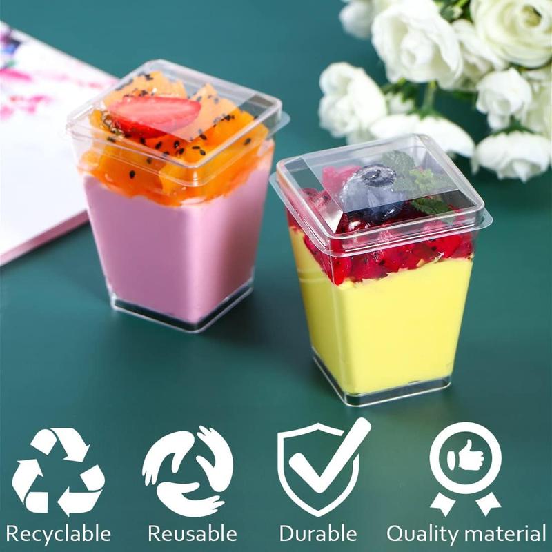 60 Pack 4.5OZ Disposable Parfait Cups with Lids, Clear Transparent Plastics Dessert Cups with Lids and Spoons Sturdy for Pudding Yogurt Fruit Party