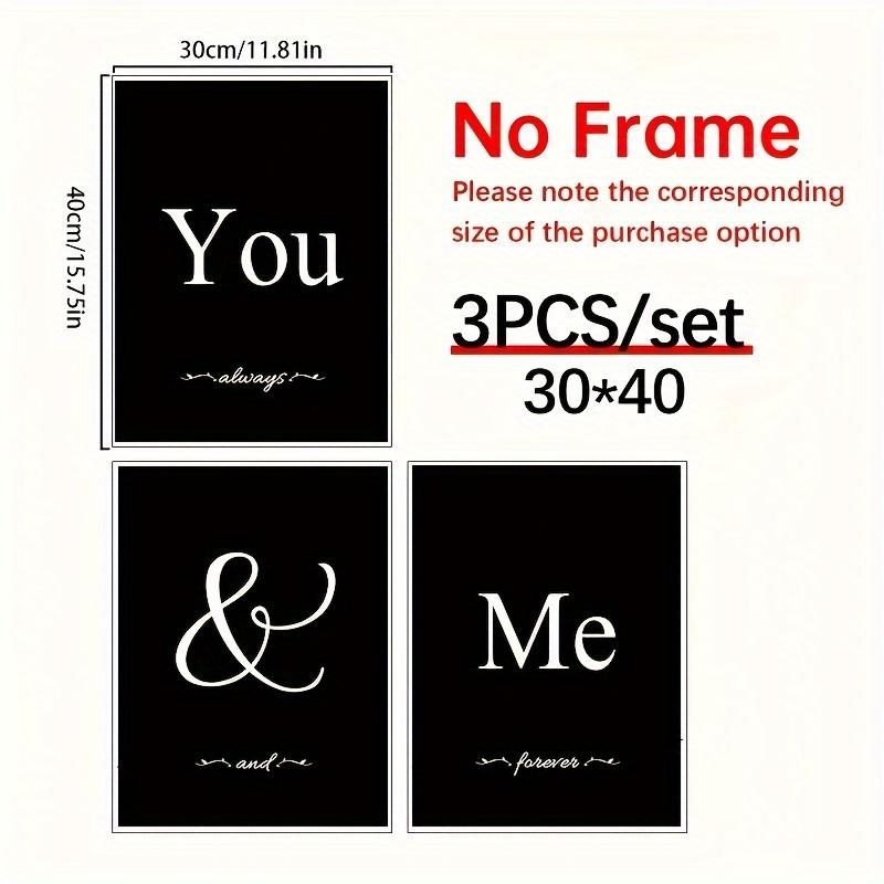 3Pcs Set You & Me Canvas Art Set - Modern Black White Word Prints - Heartfelt Wall Decor for Bedroom, Living Room, Corridor - Perfect Fall Gift, No Framed Poster Decoration