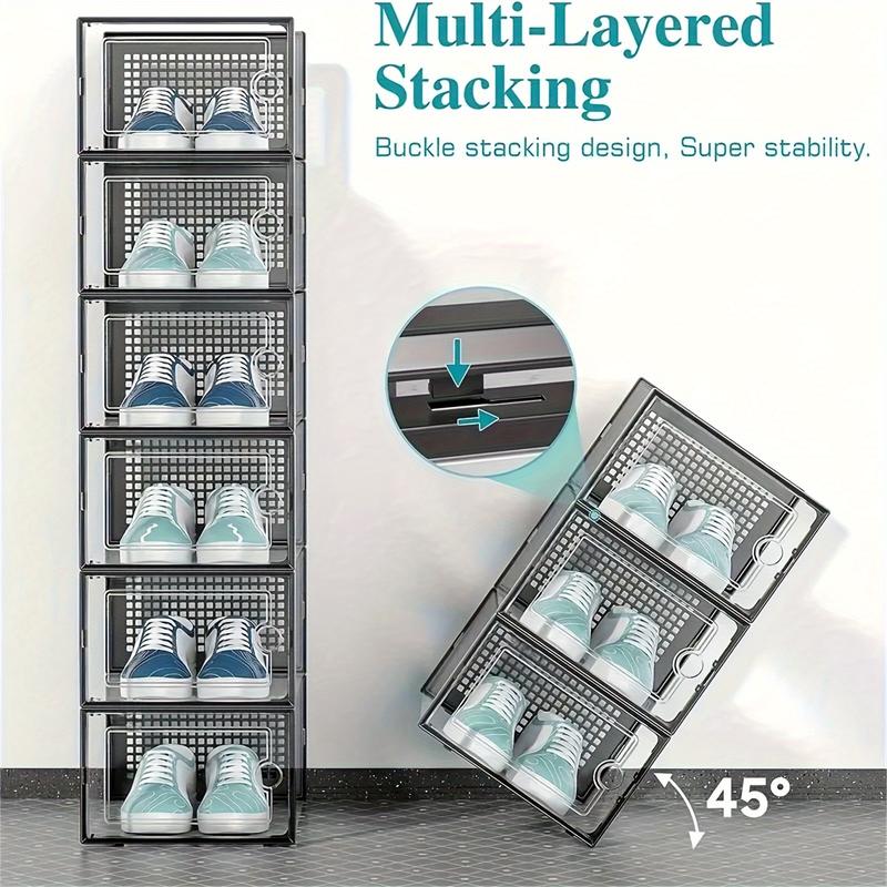 Shoe Box 24 Pieces Thick Transparent Plastic Sports Shoes with Lid, Foldable Stacking Shoe Rack, Free Combination, Storage Box Storage, Save Space, Suitable for Porch, Bedroom, Home, Dormitory, Etc.