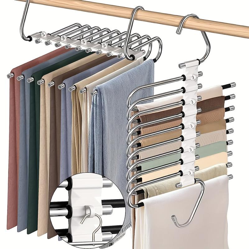 Space-Saving S-Type Pants Hanger - 9-Tier Non-Slip Organizer - Extra 5 Hooks for Jeans, Leggings, Trousers - Increases Closet Space by 80%