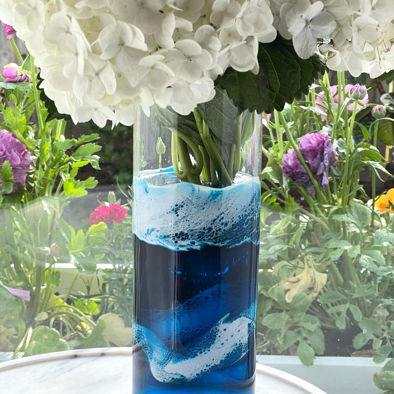 10 inch tall glass vase ocean inspired painted with resin Decor Decorative Flower Gift Transparent Ornaments