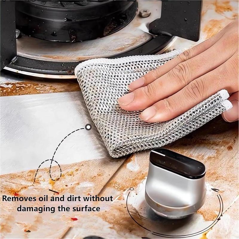 Stainless Steel Kitchen Cleaning Cloth, 5 10 Counts Non-stick Quick-drying Mesh Scrubber, Multifunctional Descaling Cleaning Cloth for Pots & Pans