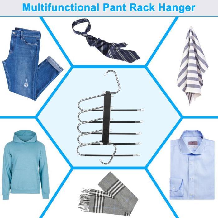 2 Pack Stainless Steel Non-Slip Pants Hangers, 5 Layers for Closet Organization, Multifunctional Pants Rack for Trouser, Scarf, Skirt