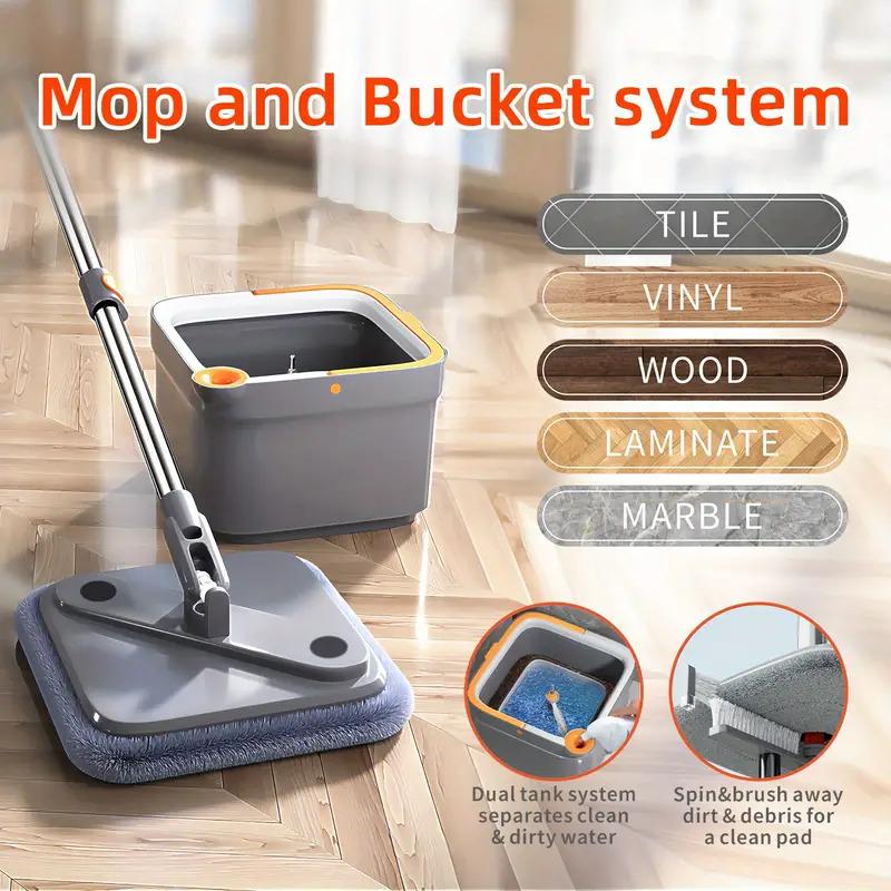 Black Friday: Spin Mop Bucket Set & System with Self Separation Dirty and Clean Water, 360° Spin Mop, MicroFiber cleaning Mop-Head Adjustable Plastic