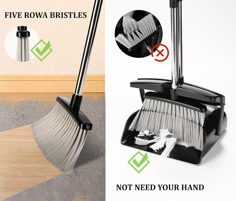 [Fast Shipping] Broom and Dustpan Set for Home with Lid Indoor Upright Dustpan Broom and Dustpan Set Combo Dust Pan with Long Handle Apartment Household Essentials for New Home Angle Broom Sweeping Office Kitchen