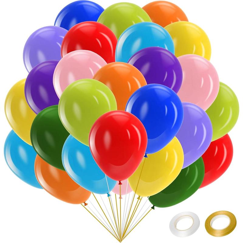 100 PCS 12 - inch Assorted Rainbow Latex Balloons in Colorful & Bright Hues: Perfect for Birthday and Wedding Party Decorations