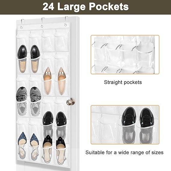 24-Pocket Over The Door Shoe Organizer with Hook, Closet Shoe Rack