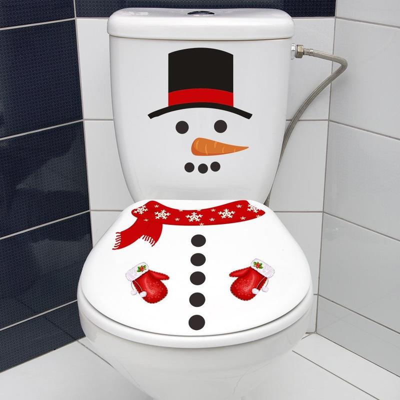 Snowman Design Toilet Sticker, 1 Set Christmas Themed Self Adhesive Toilet Lid Decal, Bathroom Decoration Sticker, Holiday Decoration Supplies