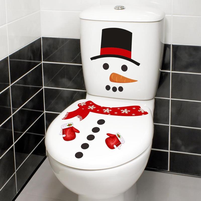 Snowman Design Toilet Sticker, 1 Set Christmas Themed Self Adhesive Toilet Lid Decal, Bathroom Decoration Sticker, Holiday Decoration Supplies