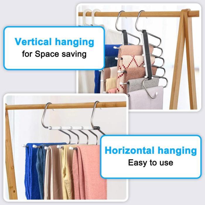 2 Pack Stainless Steel Non-Slip Pants Hangers, 5 Layers for Closet Organization, Multifunctional Pants Rack for Trouser, Scarf, Skirt