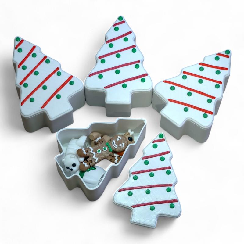 Christmas Tree Mini's with Locking Lid - Set of 1 Tree and 5 Mini Decorations - Great fun and festive stocking stuffers - Fun for all ages!