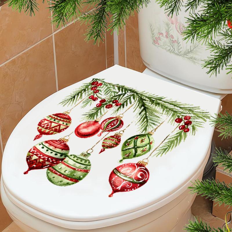 Christmas Themed Toilet Sticker, 1 Count Reusable Waterproof Toilet Lid Decal, Bathroom Decoration Supplies for Home Festival Party