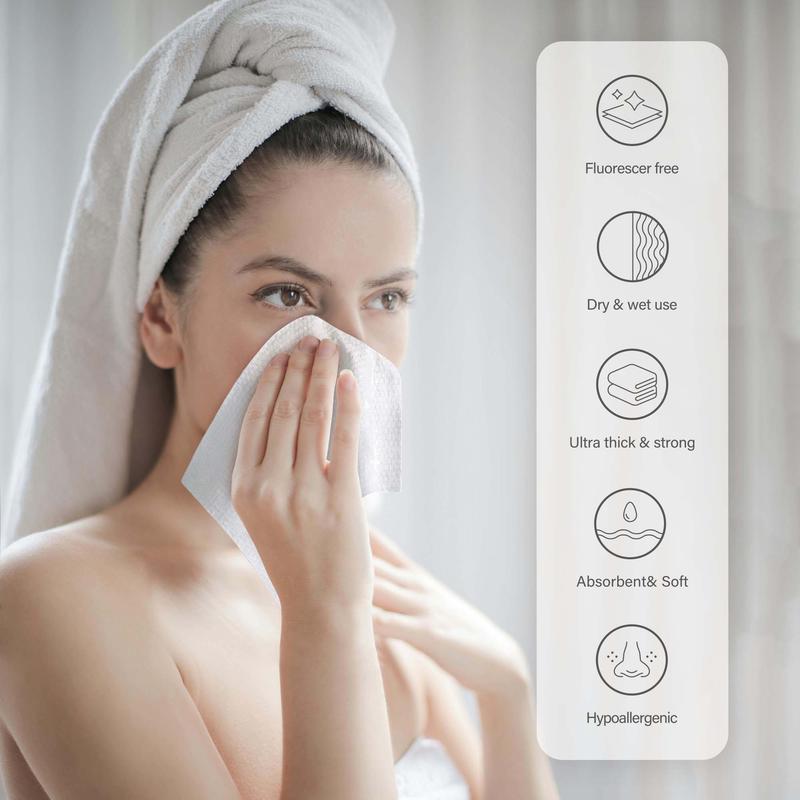 Unifree Face Clean Towels, 100% Plant Fiber & Biodegradable, Ultra Soft & Thick, Large 7.9'' x 7.9'', 240-960 Ct, 4 8 16 Boxes, Disposable, Unisex, Superabsorbent, Towel, Washcloth cleaning towel Natural Disposable soft dry facial towel Sheet