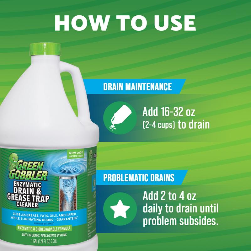 Green Gobbler Enzyme Maintenance Drain & Grease Trap Cleaner - safe for pipes