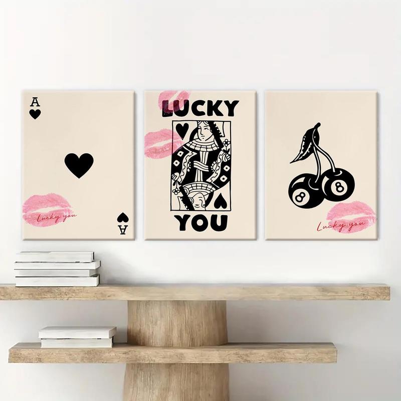 Wooden Framed Canvas Painting, 3 Counts set Lucky Card Pattern Wall Art, Fashion Art Wall Decor, Home Decoration Canvas Art Poster for Living Room, Bedroom, Wall Art Painting Room Decor, Christmas 2024 Ornament, Christmas Gift Ideas, Fine Art Wall Decor