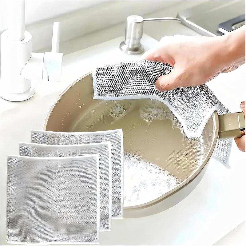 Stainless Steel Kitchen Cleaning Cloth, 5 10 Counts Non-stick Quick-drying Mesh Scrubber, Multifunctional Descaling Cleaning Cloth for Pots & Pans